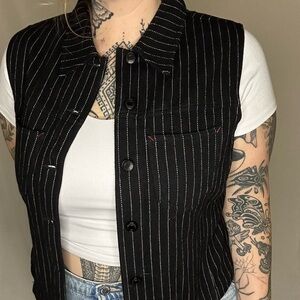 GAP Black and Red Pinstripe Vest
